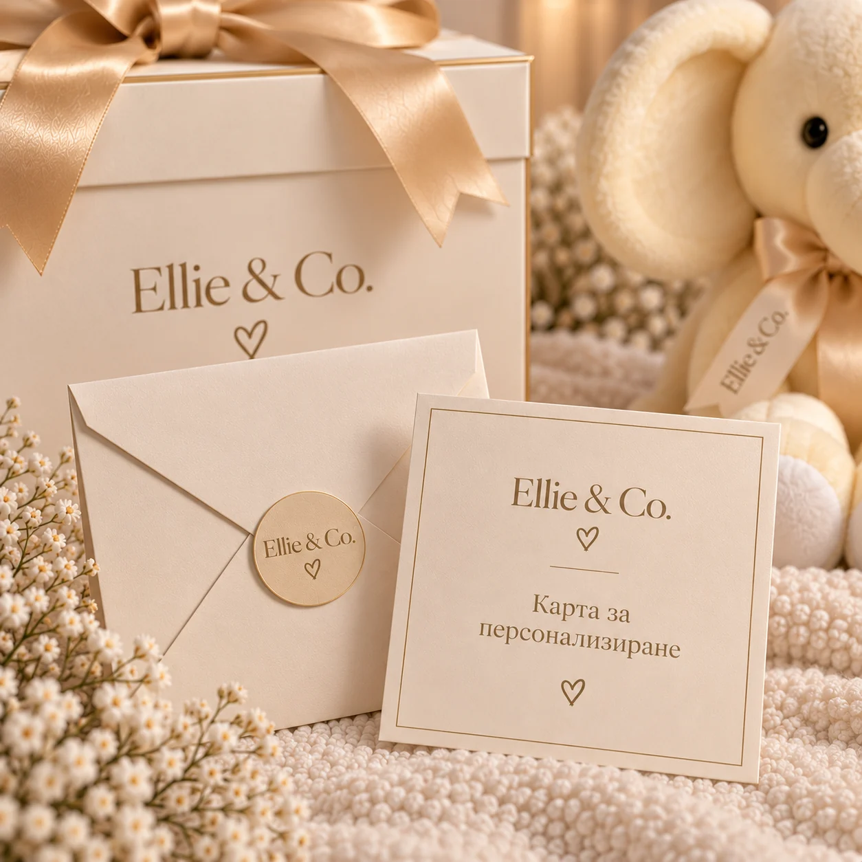 Кремав плик с карта за персонализиране Ellie & Co.